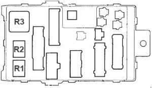 Acura MDX - fuse box diagram - Driver's Under-dash Fuse/Relay Box` class=`size-medium wp-image-22801` height=`173` loading=`lazy` sizes=`(max-width: 300px) 100vw, 300px` src=`/uploads/1fb/aa6/78e/1fbaa678eb44d3daf508c225789cace6.jpg` srcset=`/uploads/1fb/aa6/78e/1fbaa678eb44d3daf508c225789cace6.jpg 300w,  601w` width=`300` />

<figcaption class=`wp-caption-text` id=`caption-attachment-22801`>Acura MDX – fuse box diagram – Driver’s Under-dash Fuse/Relay Box</figcaption>
</figure>

<table class=`table table-hover table-bordered` style=`width: 601px;`>
	<tbody>
		<tr>
			<td align=`center` style=`width: 25px;`><b>?</b></td>
			<td align=`center` style=`width: 25px;`><b>A</b></td>
			<td align=`center` style=`width: 551px;`><b>Component(s) or Circuit(s) Protected</b></td>
		</tr>
		<tr>
			<td align=`center` style=`width: 25px;`>1</td>
			<td align=`center` style=`width: 25px;`>15</td>
			<td style=`width: 551px;`>Fuel pump, SRS unit (VA)</td>
		</tr>
		<tr>
			<td align=`center` style=`width: 25px;`>2</td>
			<td align=`center` style=`width: 25px;`>10</td>
			<td style=`width: 551px;`>SRS unit (VB)</td>
		</tr>
		<tr>
			<td align=`center` style=`width: 25px;`>3</td>
			<td align=`center` style=`width: 25px;`>7.5</td>
			<td style=`width: 551px;`>A/C compressor clutch relay, Blower motor relay, Climate control panel, Climate control unit, A/C condenser fan relay, Fan control relay, Rear blower motor relay, Rear heater-A/C control panel-unit, Rear mode control motor, Rear window defogger relay, Recirculation control motor</td>
		</tr>
		<tr>
			<td align=`center` style=`width: 25px;`>4</td>
			<td align=`center` style=`width: 25px;`>7.5</td>
			<td style=`width: 551px;`>Automatic inside dimming mirror, Automatic lighting control unit, Electrical compass unit (without navigation system), Multi-information display unit (without navigation system), Optional connector R, Power mirror actuator, Power mirror defogger, Seat heater relay</td>
		</tr>
		<tr>
			<td align=`center` style=`width: 25px;`>5</td>
			<td align=`center` style=`width: 25px;`>10</td>
			<td style=`width: 551px;`>Daytime running lights control unit (Canada)</td>
		</tr>
		<tr>
			<td align=`center` style=`width: 25px;`>6</td>
			<td align=`center` style=`width: 25px;`>15</td>
			<td style=`width: 551px;`>PCM, VTM-4 relay<sup>*1</sup>, Shift lock relay<sup>*3</sup></td>
		</tr>
		<tr>
			<td align=`center` style=`width: 25px;`>7</td>
			<td align=`center` style=`width: 25px;`>7.5</td>
			<td style=`width: 551px;`>OPDS unit, Seat weight sensor unit</td>
		</tr>
		<tr>
			<td align=`center` style=`width: 25px;`>8</td>
			<td align=`center` style=`width: 25px;`>7.5</td>
			<td style=`width: 551px;`>Accessory power socket relay, Optional connectors, Shift lock solenoid, Rear accessory power socket relay</td>
		</tr>
		<tr>
			<td align=`center` style=`width: 25px;`>9</td>
			<td align=`center` style=`width: 25px;`>10</td>
			<td style=`width: 551px;`>Automatic lighting control unit, Brake light failure sensor, Cruise control main switch indicator, Driver’s multiplex control unit, Driver’s power seat control unit, Gauge assembly, Shift lock relay<sup>*4</sup>, Keyless receiver unit, Passenger multiplex control unit, Passenger’s airbag cutoff indicator, Rain sensor (with Auto wiper), Reverse relay, VTM-4 control unit, VTM-4 relay<sup>*5</sup>, VTM-4 lock switch, Windshield washer motor (with Auto wiper), TPMS control unit<sup>*5</sup></td>
		</tr>
		<tr>
			<td align=`center` style=`width: 25px;`>10</td>
			<td align=`center` style=`width: 25px;`>7.5</td>
			<td style=`width: 551px;`>Turn signal/hazard relay</td>
		</tr>
		<tr>
			<td align=`center` style=`width: 25px;`>11</td>
			<td align=`center` style=`width: 25px;`>10</td>
			<td style=`width: 551px;`>Rear window intermittent wiper control unit, Rear window wiper motor, Rear window washer motor</td>
		</tr>
		<tr>
			<td align=`center` style=`width: 25px;`>12</td>
			<td align=`center` style=`width: 25px;`>30</td>
			<td style=`width: 551px;`>Intermittent wiper relay, Windshield washer motor, Windshield wiper motor (with Auto wiper), Automatic wiper relay (with Auto wiper)</td>
		</tr>
		<tr>
			<td align=`center` style=`width: 25px;`>13</td>
			<td align=`center` style=`width: 25px;`>–</td>
			<td style=`width: 551px;`>Not used</td>
		</tr>
		<tr>
			<td colspan=`3` style=`width: 601px;`>*1: ’03 model<br />
			*3: ’05-06 models<br />
			*4: ’03-04 models<br />
			*5: ’04-06 models</td>
		</tr>
	</tbody>
</table>

<p><b>View of back side</b></p>

<figure aria-describedby=`caption-attachment-22803` class=`wp-caption alignnone` id=`attachment_22803` style=`width: 300px`><img alt=`Acura MDX - fuse box diagram - Driver's Under-dash Fuse/Relay Box (back side)